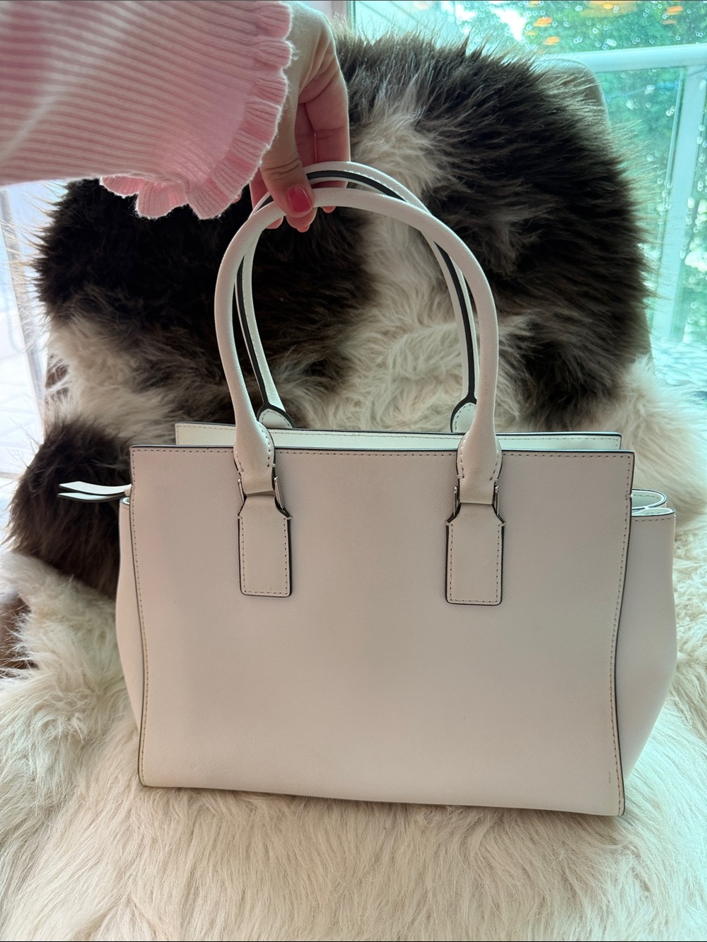 kate spade Cream Structured Satchel with Top Handles - Picture 4 of 6